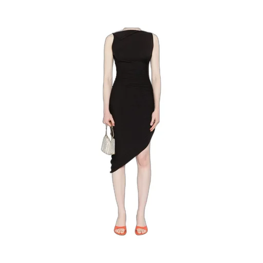 Pleated Asymmetric Midi Dress
