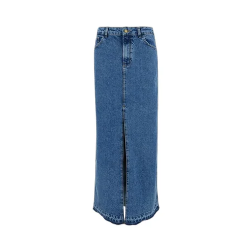 Mid-Rise Denim Maxi Skirt