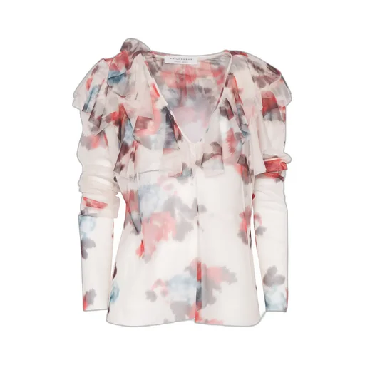 Ruffled-Neckline Floral-Print Blouse
