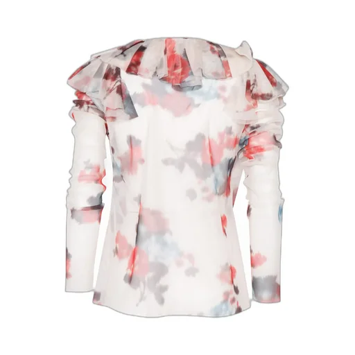 Ruffled-Neckline Floral-Print Blouse