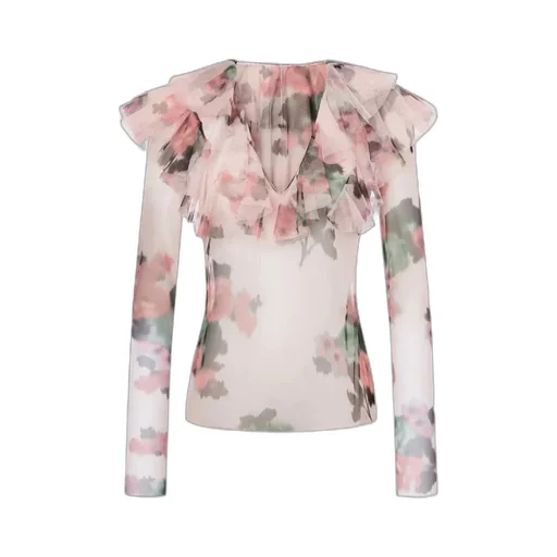Tulle Flower Printed Blouse