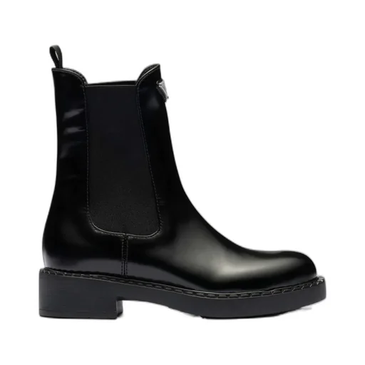 Logo Plaque Almond Toe Ankle Boots