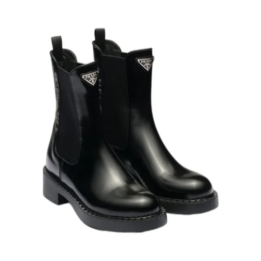 Logo Plaque Almond Toe Ankle Boots