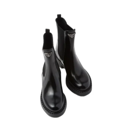 Logo Plaque Almond Toe Ankle Boots