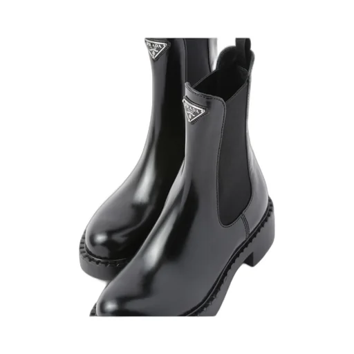 Logo Plaque Almond Toe Ankle Boots