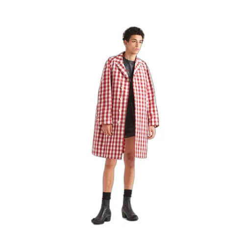 Check-Printed Belted Coat