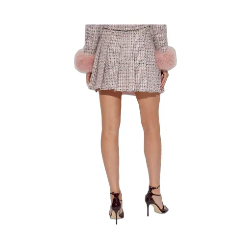 Pleated Tweed Mini Skirt With Chain Belt