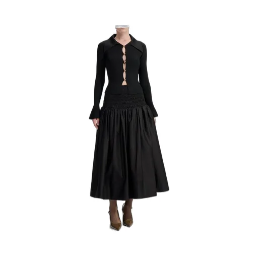 Ribbed Knit Cardigan And Smocked Maxi Skirt Set