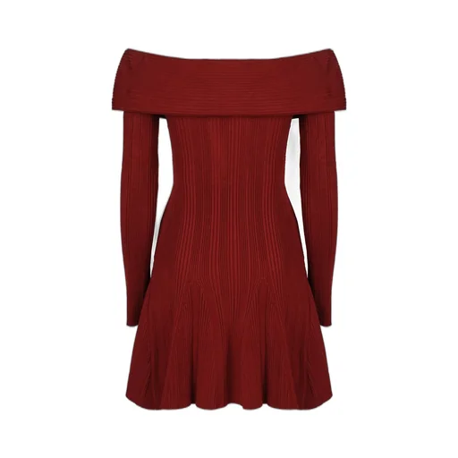 Off-The-Shoulder Ribbed Knit Mini Dress