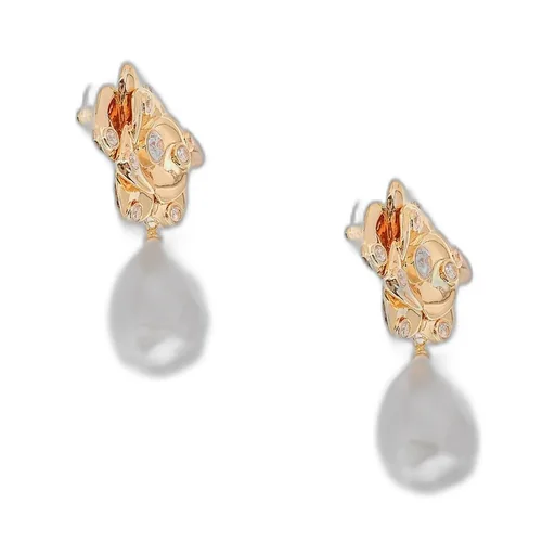 Rose Stud Earrings With Pearl Drop