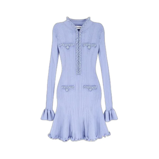 Ribbed Knit Dress With Ruffle Trim