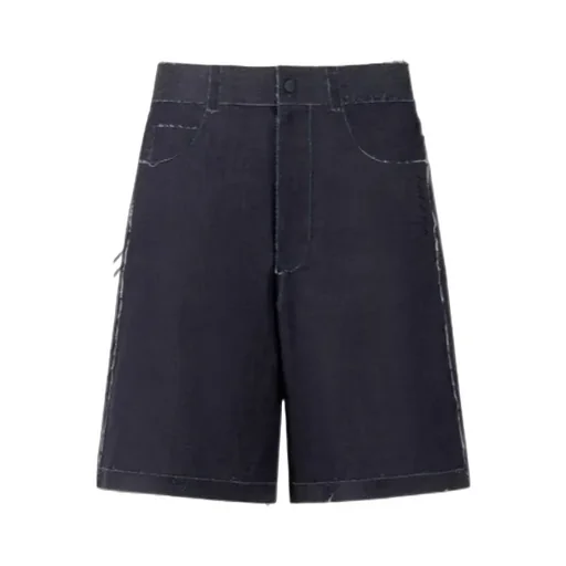 Deep Blue Stretch Denim Trompe L'oeil Bermuda Shorts