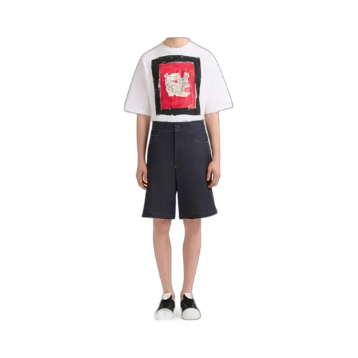 Deep Blue Stretch Denim Trompe L'oeil Bermuda Shorts