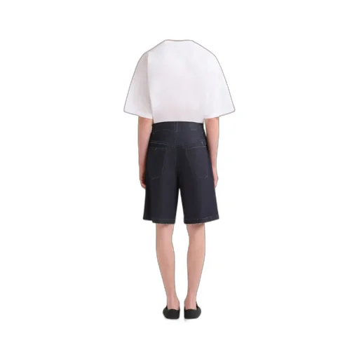 Deep Blue Stretch Denim Trompe L'oeil Bermuda Shorts
