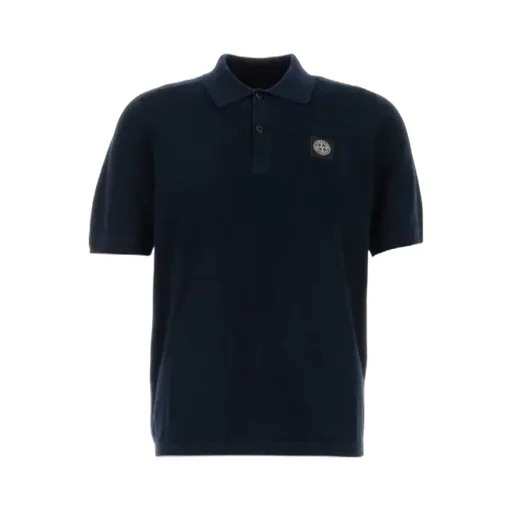 Stone Island Logo Patch Knitted Polo Shirt