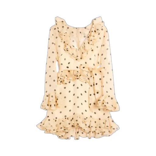 Valentino Polka Dot-Printed V-Neck Ruffled Dress