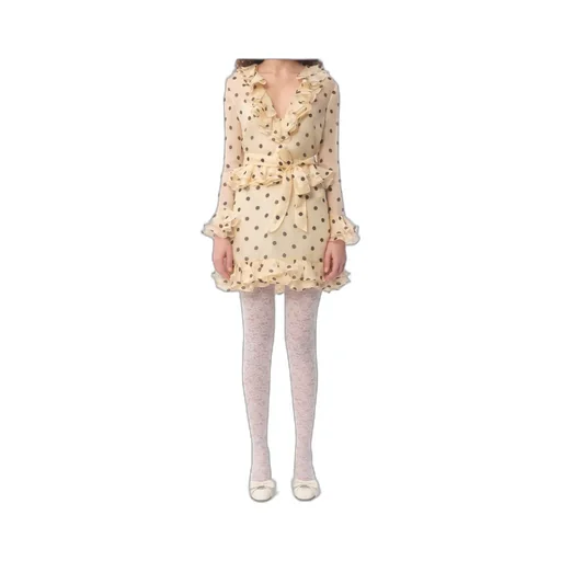 Valentino Polka Dot-Printed V-Neck Ruffled Dress