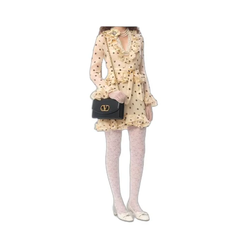 Valentino Polka Dot-Printed V-Neck Ruffled Dress