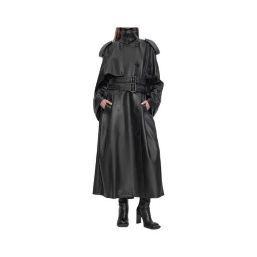 Belted Leather Trench Coat