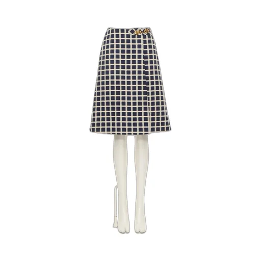 Wool Skirt With Windowpane Check Pattern