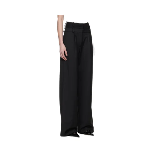 Layered Pleated Wide-Leg Pants
