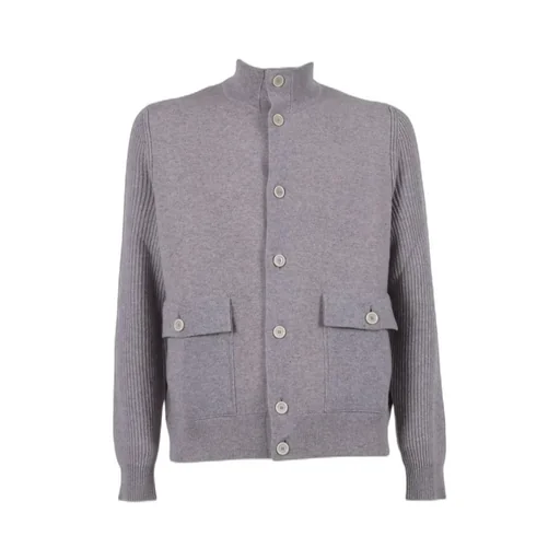 Ribbed-Panel Wool Cardigan