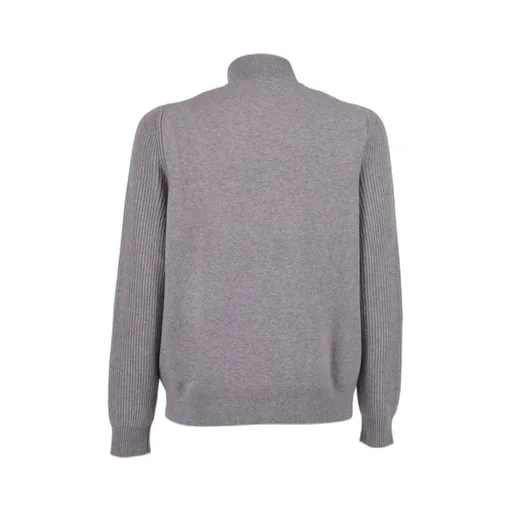 Ribbed-Panel Wool Cardigan