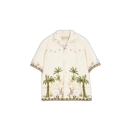 Camicia In Canvas Di Cotone Con Ricamo Floreale