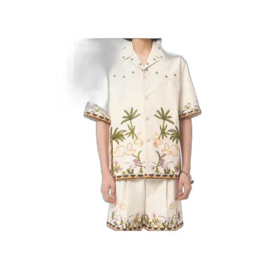 Camicia In Canvas Di Cotone Con Ricamo Floreale