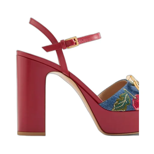 Vlogo Signature Platform Denim Sandal With Cherryfic Embroidery 115Mm