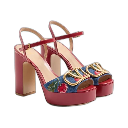 Vlogo Signature Platform Denim Sandal With Cherryfic Embroidery 115Mm