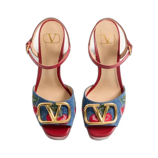 Vlogo Signature Platform Denim Sandal With Cherryfic Embroidery 115Mm