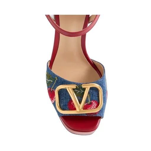 Vlogo Signature Platform Denim Sandal With Cherryfic Embroidery 115Mm