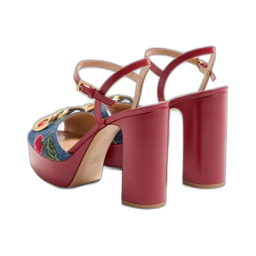 Vlogo Signature Platform Denim Sandal With Cherryfic Embroidery 115Mm