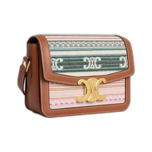 Teen Triomphe Bag In Striped Textile And Calfskin