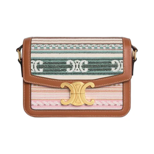 Teen Triomphe Bag In Striped Textile And Calfskin