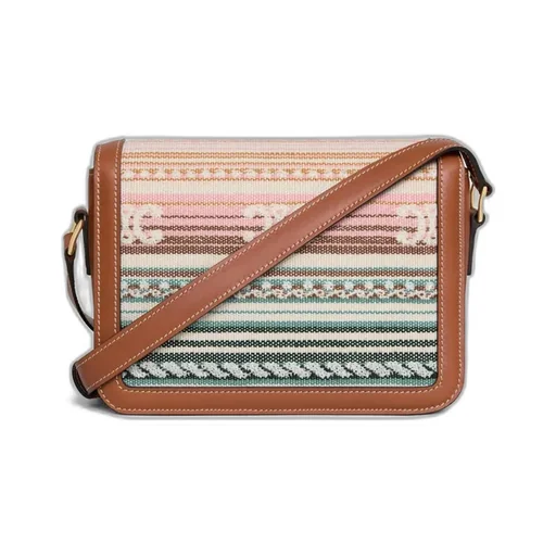 Teen Triomphe Bag In Striped Textile And Calfskin