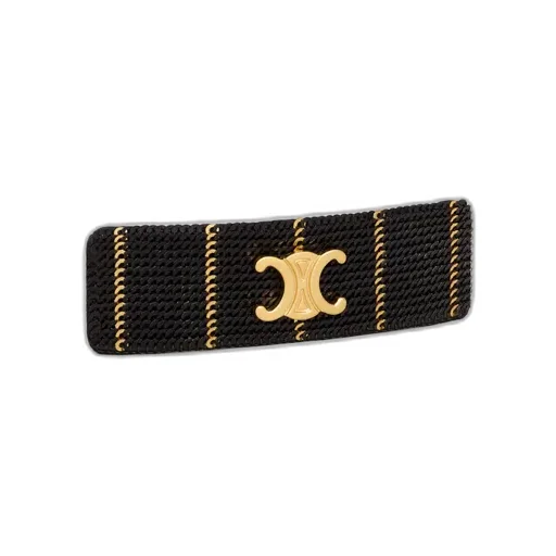 Celine Striped Sequins Hair Clip In Polyester And Brass With Gold Finish