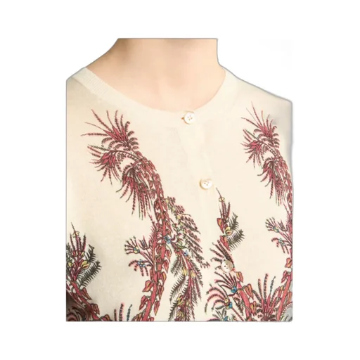 Silk And Cashmere Cardigan With Placed Print