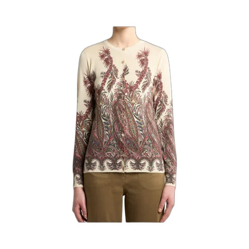 Silk And Cashmere Cardigan With Placed Print