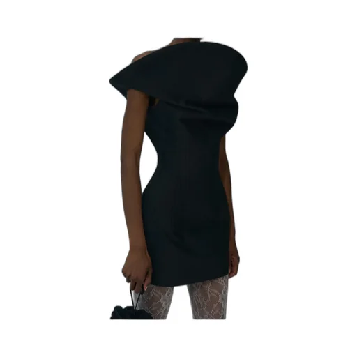 Sculpted Cotton Mini Dress In Black