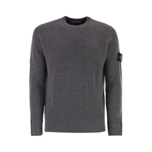 Stone Island Logo Patch Ribbed Crewneck Sweater