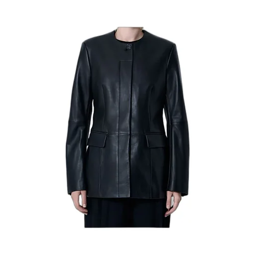 Collarless Leather Jacket