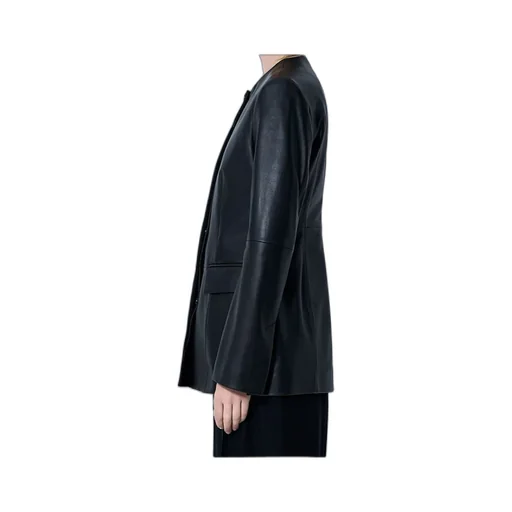Collarless Leather Jacket