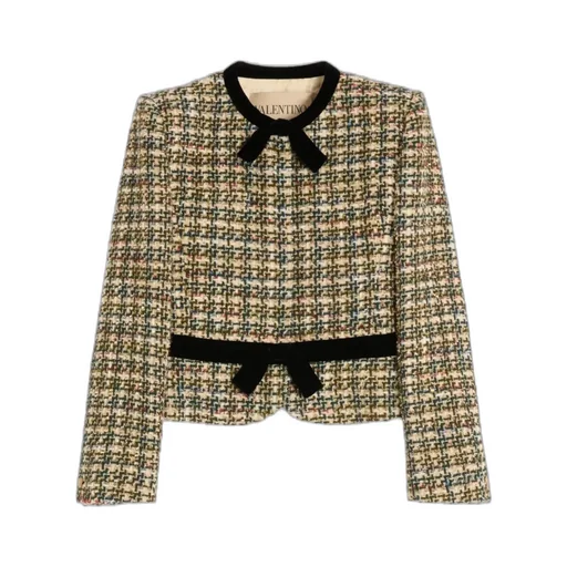 Valentino	Bow Detailed Crewneck Tweed Jacket