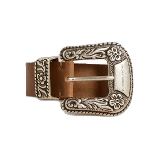 Floral-Buckle Leather Belt