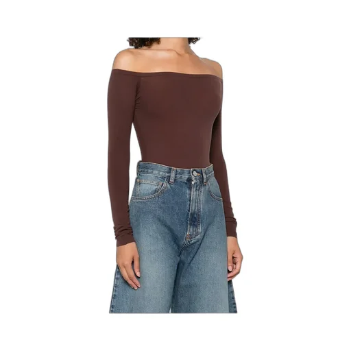 AlaÏA Second-Skin Knit Off-Shoulder Bodysuit