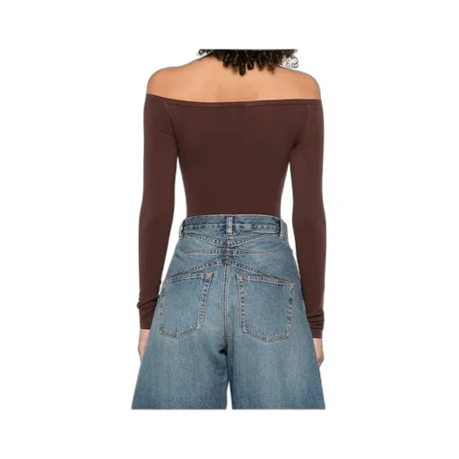 AlaÏA Second-Skin Knit Off-Shoulder Bodysuit