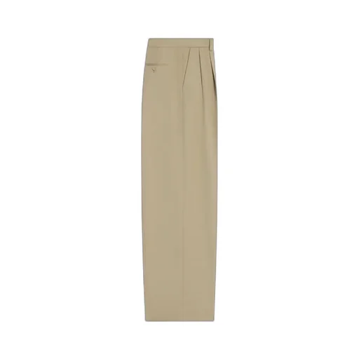 Pleated Trousers In Cotton And Wool Gabardine
