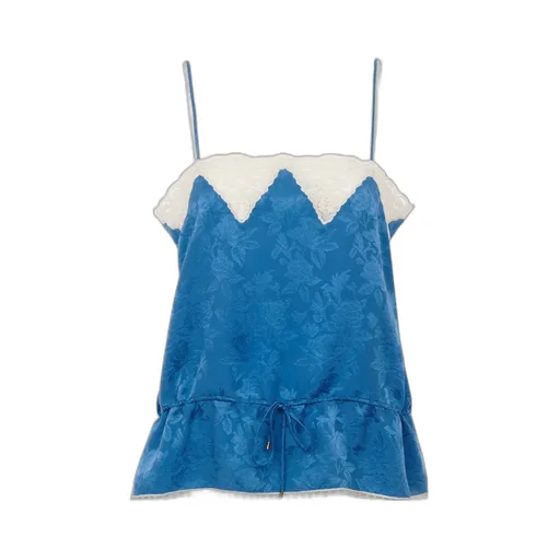 Drawstring Camisole Top In Silk Jacquard & Lace